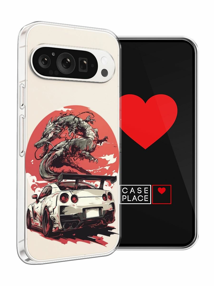 Чехол на Google Pixel 9 Pro / Гугл Пиксель 9 Про с принтом "Car and dragon", прозрачный — фото 1