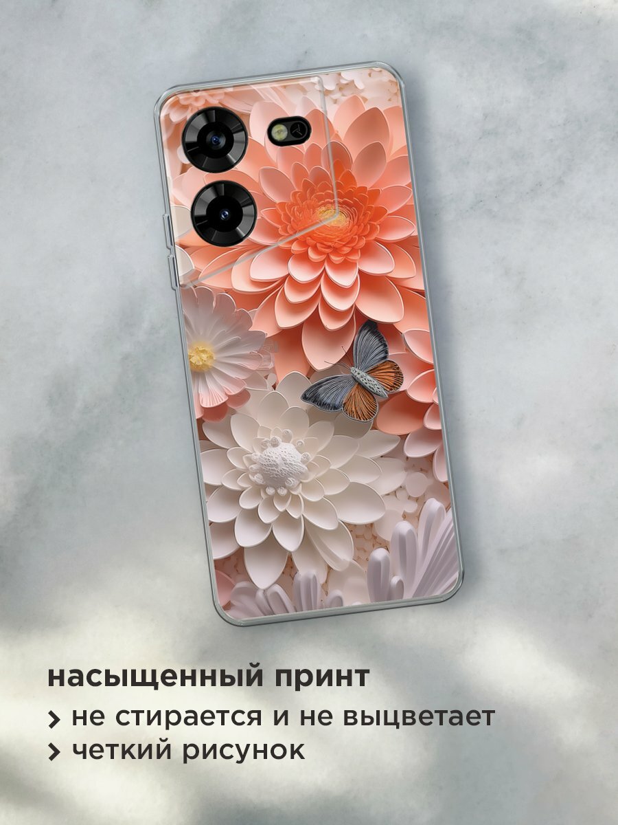 Чехол на Tecno Pova 5 / Техно Пова 5 с принтом "Бумажные цветы" — фото 1