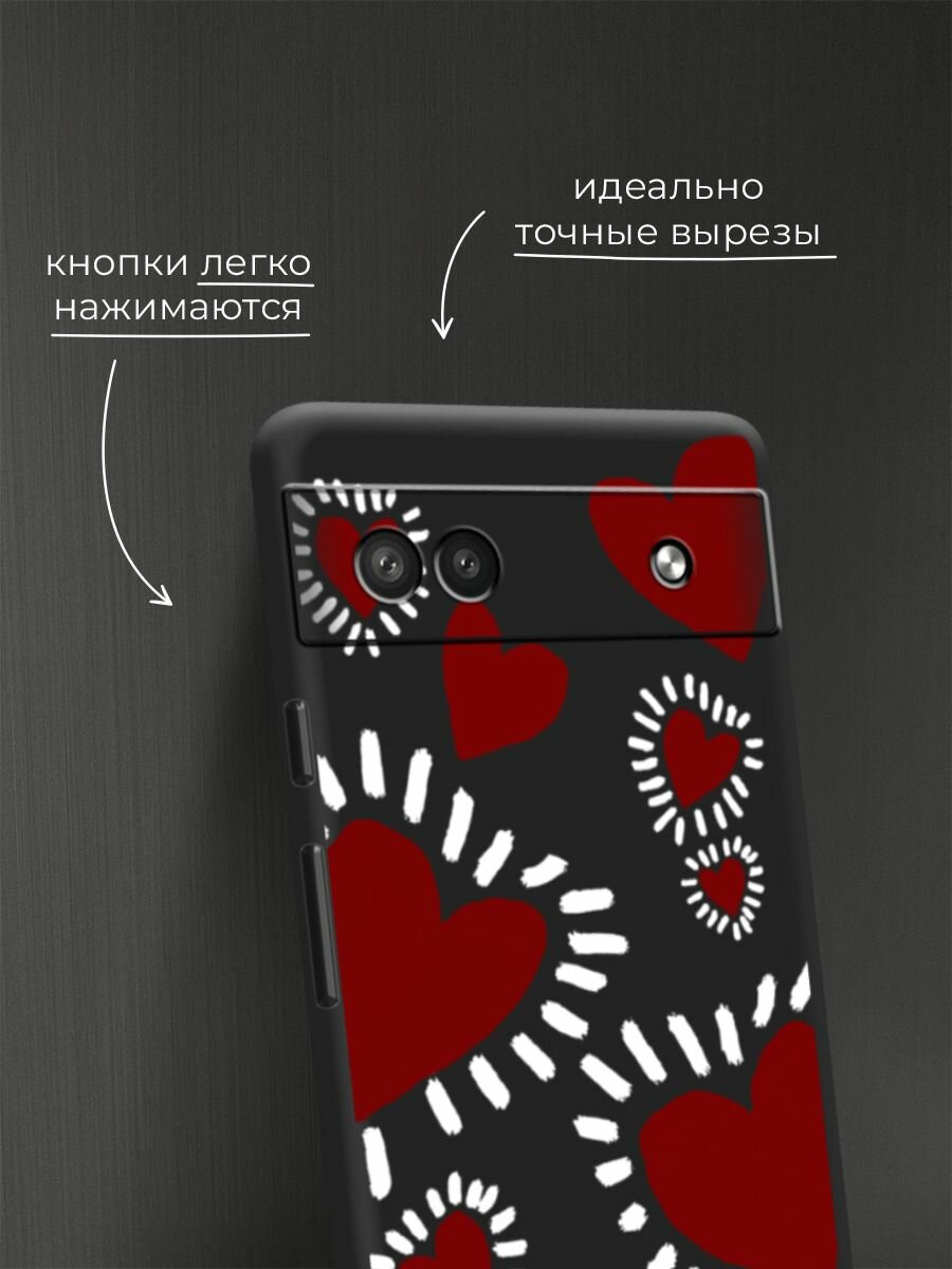 Чехол на Google Pixel 6A / Гугл Пиксель 6А с принтом "Бордовые сердца 2" — фото 1