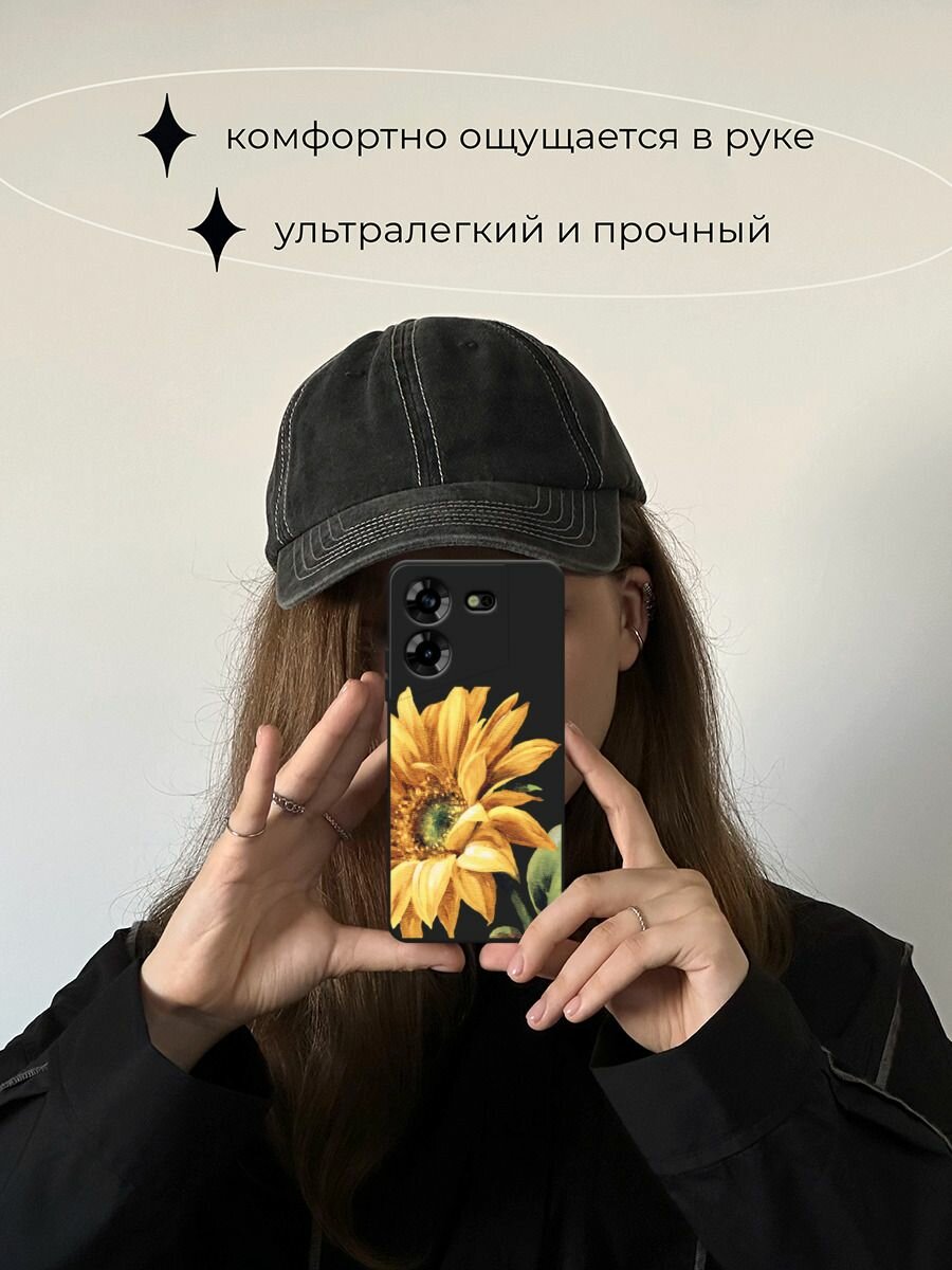 Черный матовый чехол на Tecno Pova 5 / Техно Пова 5 с принтом "Желтая хризантема" — фото 1