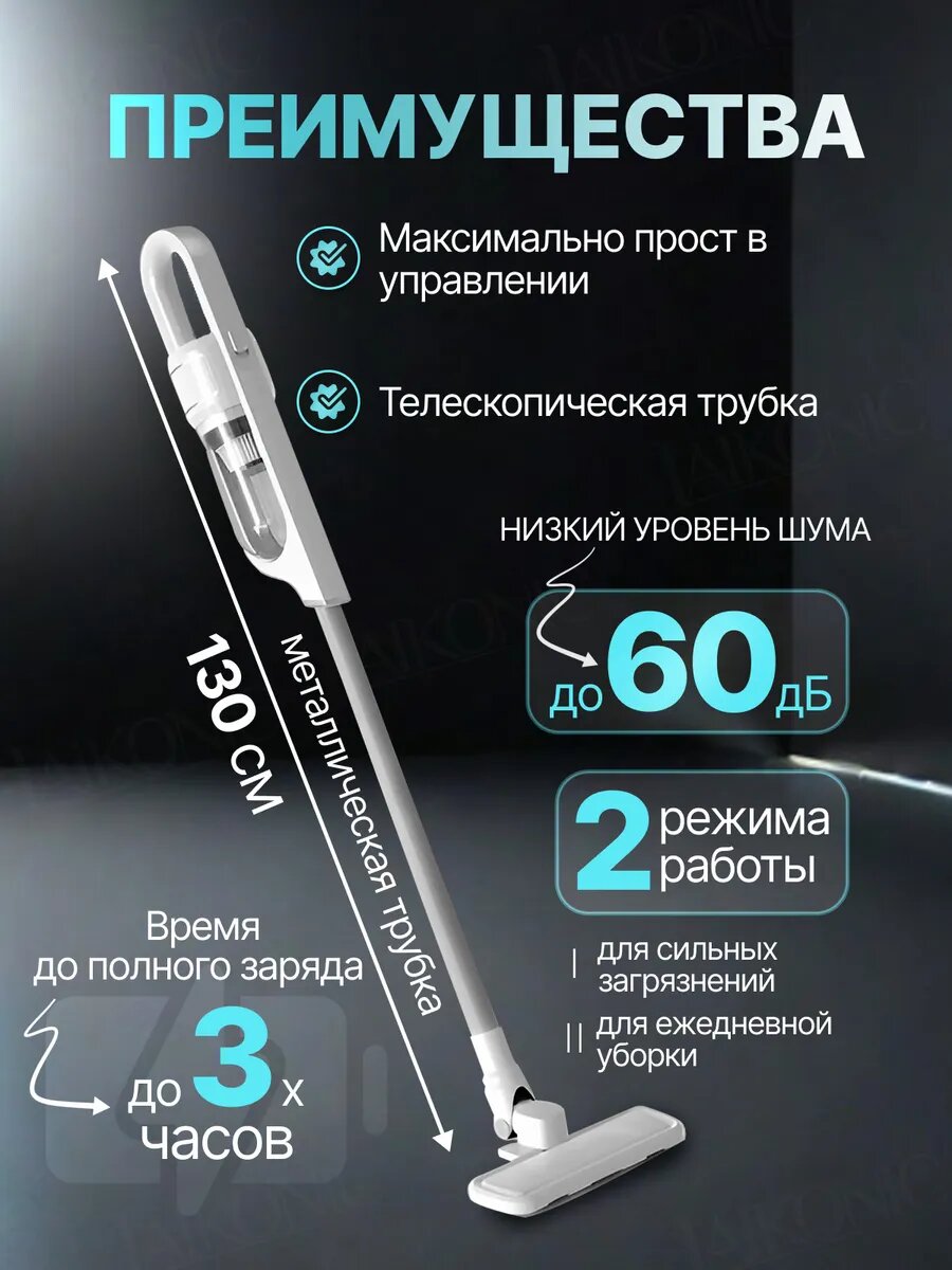 Пылесос ELOGIOS, вертикальный, беспроводной, для дома и авто, мощность 35000 PA — фото 1