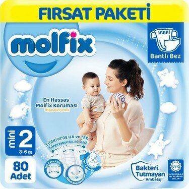 Детские подгузники Molfix , 2 размер, 3-6 кг , 80 штук Molfix