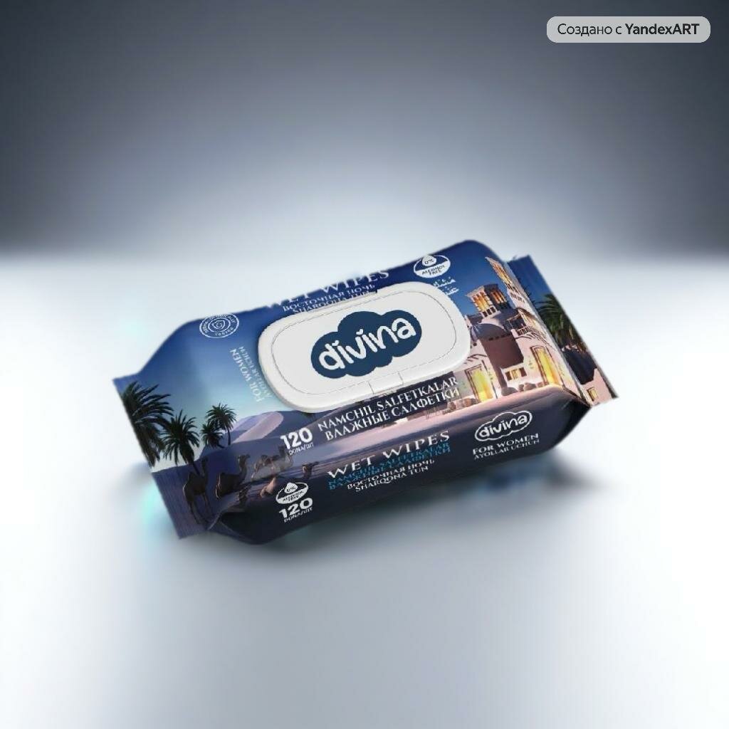 Влажные салфетки Divina, с приятным ароматом, бережное очищение, без спирта, аромат восточная ночь