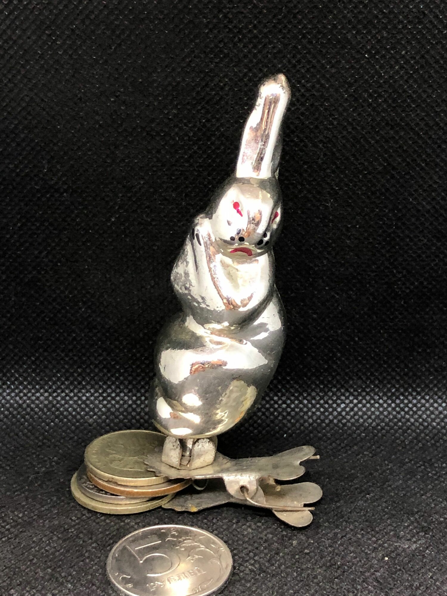 Елочная игрушка СССР заяц из набора Серая шейка на прищепке стекло # 8