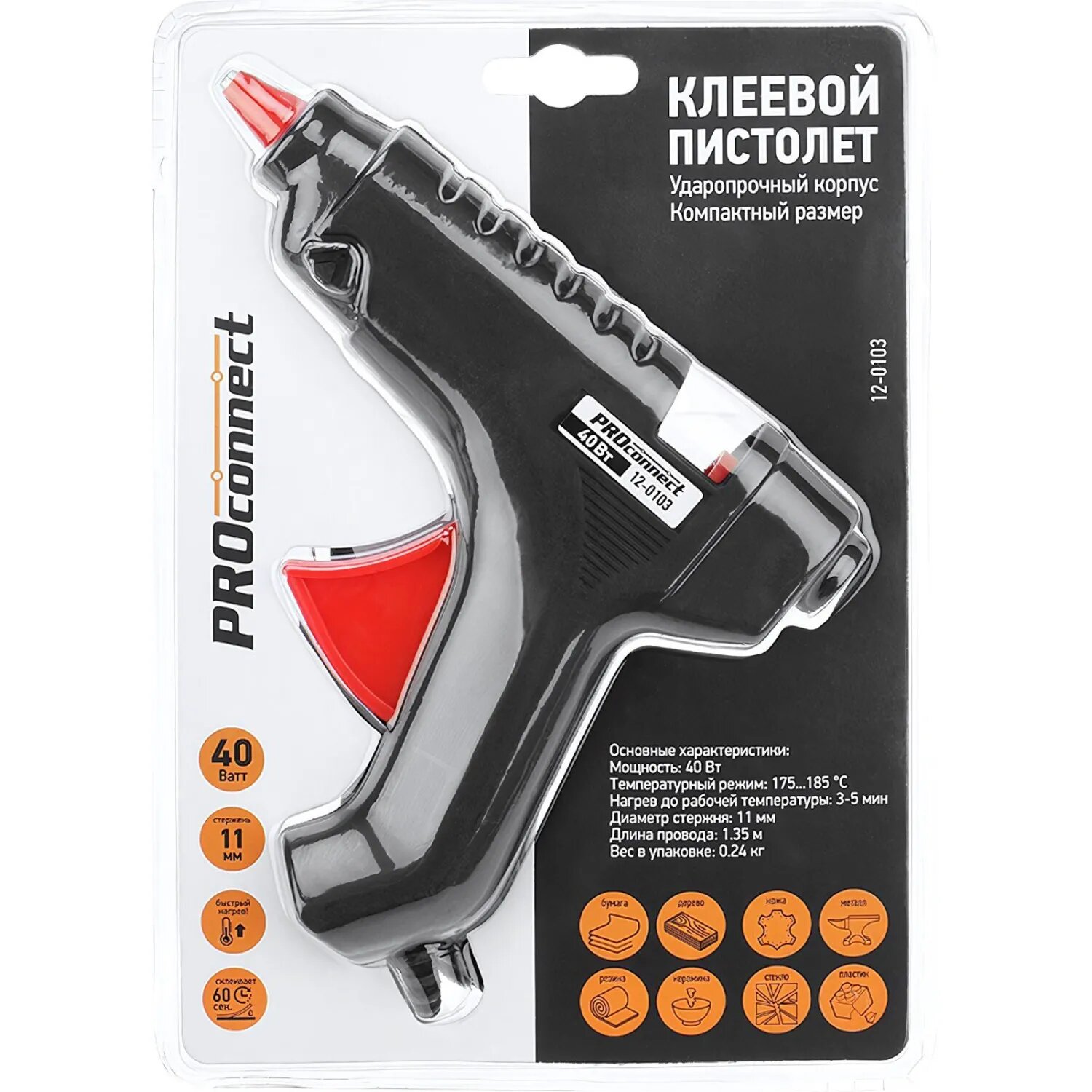 Пистолет клеевой ProConnect 40 Вт, 11 мм (12-0103) Proconnect