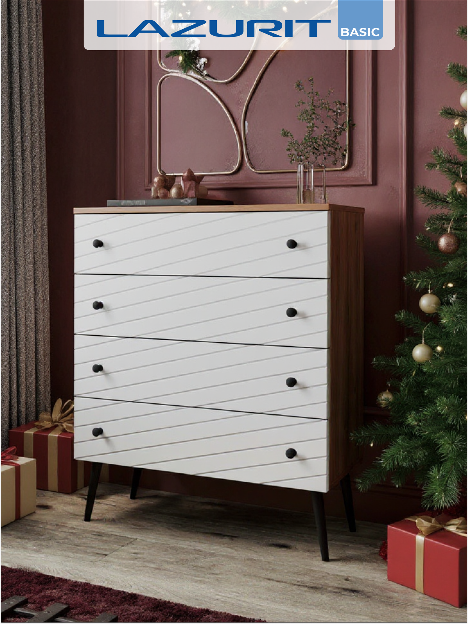 Комод для одежды большой Lazurit Elysian белый в прихожую с ящиками узкий высокий на ножках под телевизор 75х87х35 см