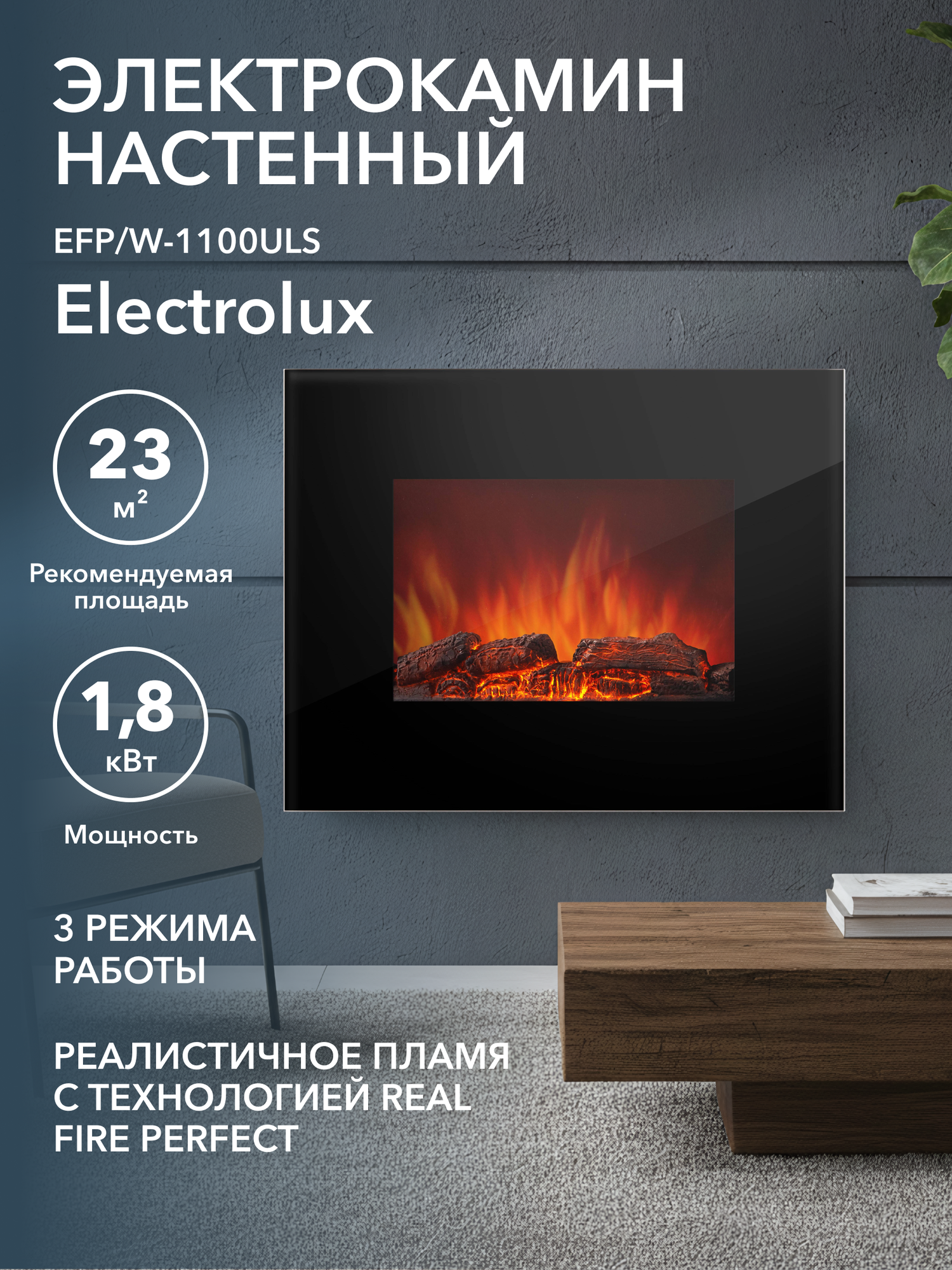 Электрокамин Electrolux EFP/W-1100ULS