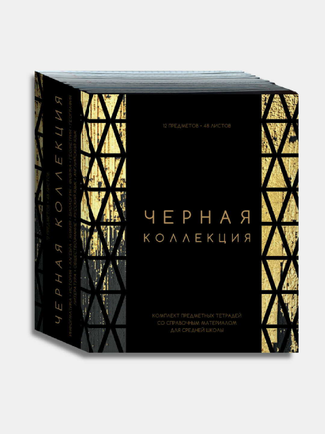 Тетрадь предметная, 48 листов, A5, 12 штук, Черная коллекция, Фольга Софт тач
