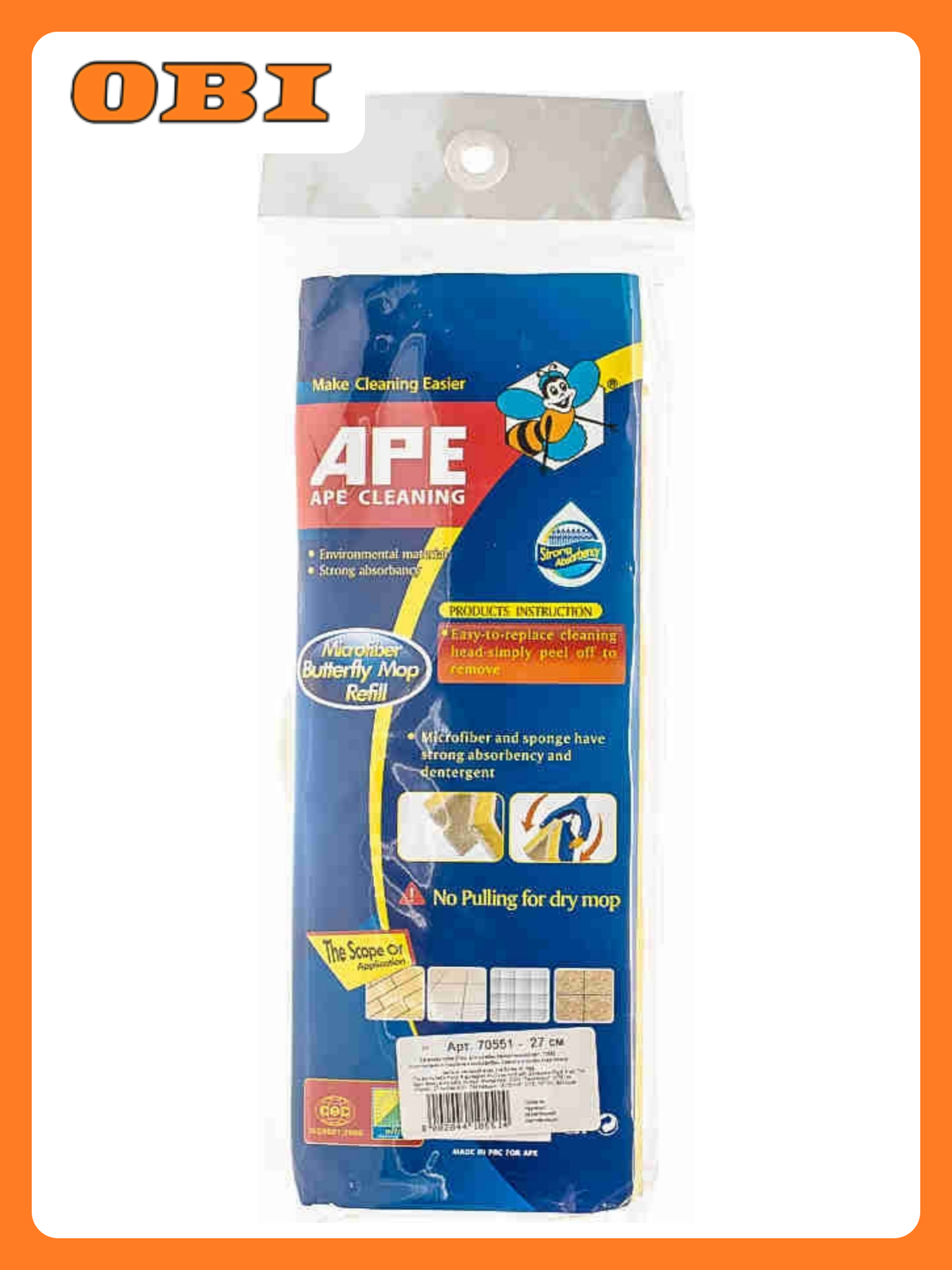 Насадка-бабочка на швабру Apex губка микрофибра с отжимом белая 1 шт ширина 10 см металл