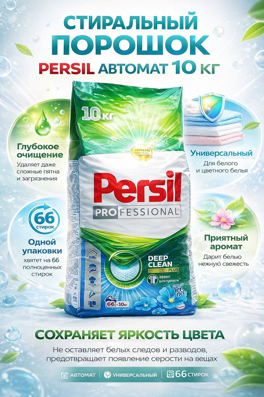 Persil 10 килограмм — Крупная упаковка с усиленной формулой против стойких загрязнений — фото 1