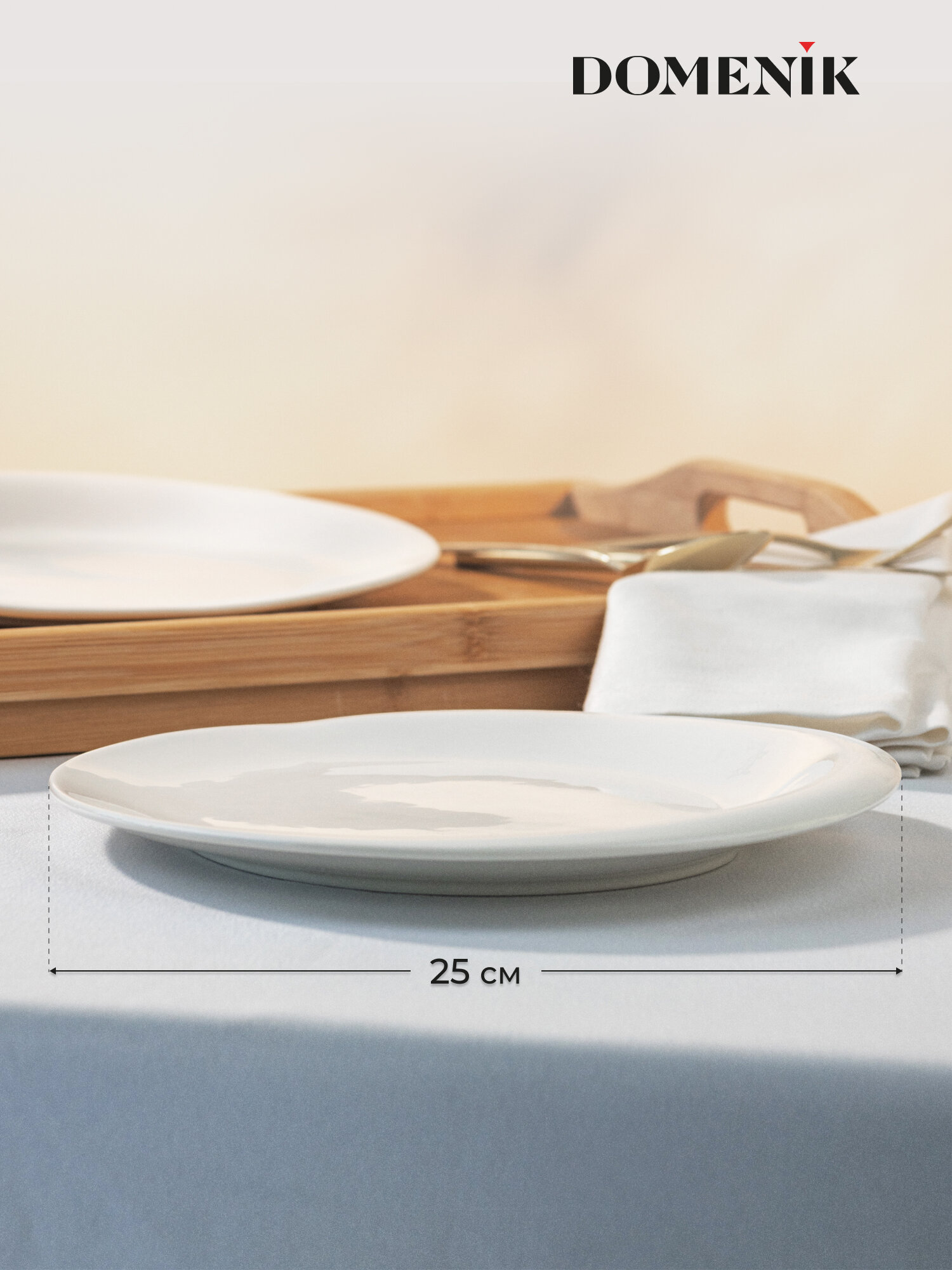 Тарелка обеденная DOMENIK BIANCO 25см, белый фарфор, круглая — фото 1