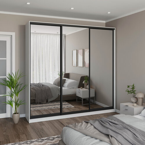 Изображение товара Шкаф купе для одежды "MELIA" белый лофт зеркальный 230 х 65 х 220 см (ШхГхВ)