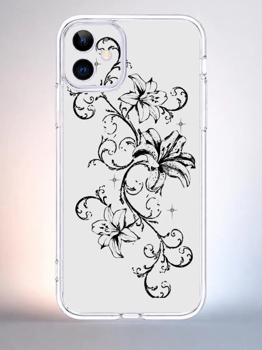 Чехол iPhone 11 лилии силиконовый прозрачный