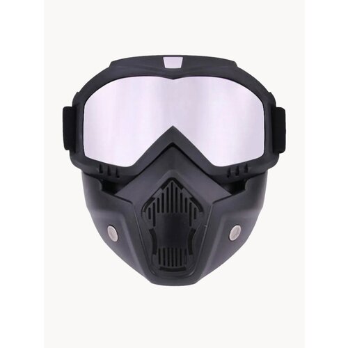 Ветро/пылезащитная маска-очки на всё лицо для мото/вело кросса, горнолыжная маска, цвет линз серебристый/зеркальный