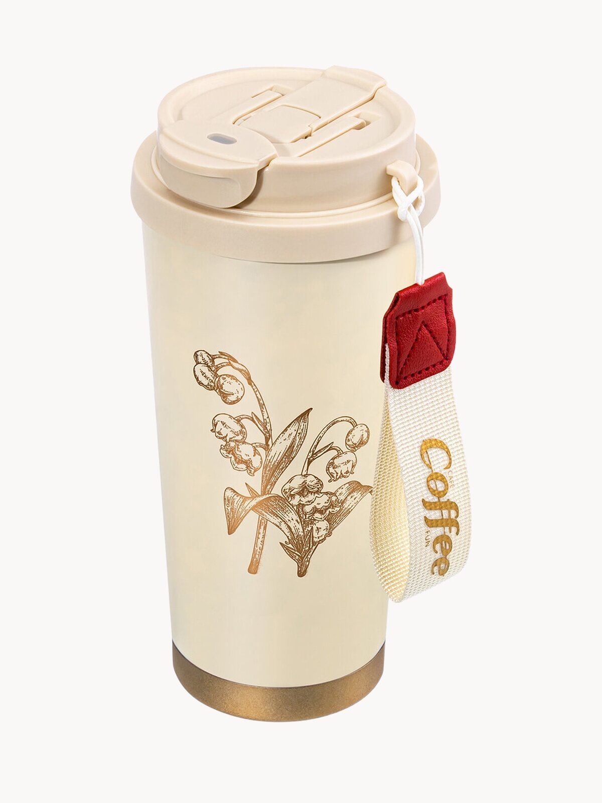 Термокружка двойная для чая, кофе 500 мл Elan Gallery, 9х9х19,5 см, золотисто - бежевая