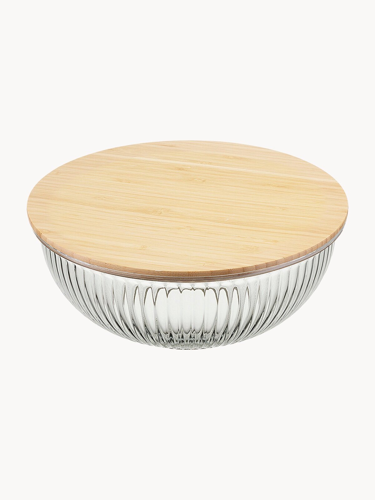 Чаша миска 3,5 л стеклянная кухонная с бамбуковой крышкой Harmy, прозрачная, Liberty Jones LJ0000110