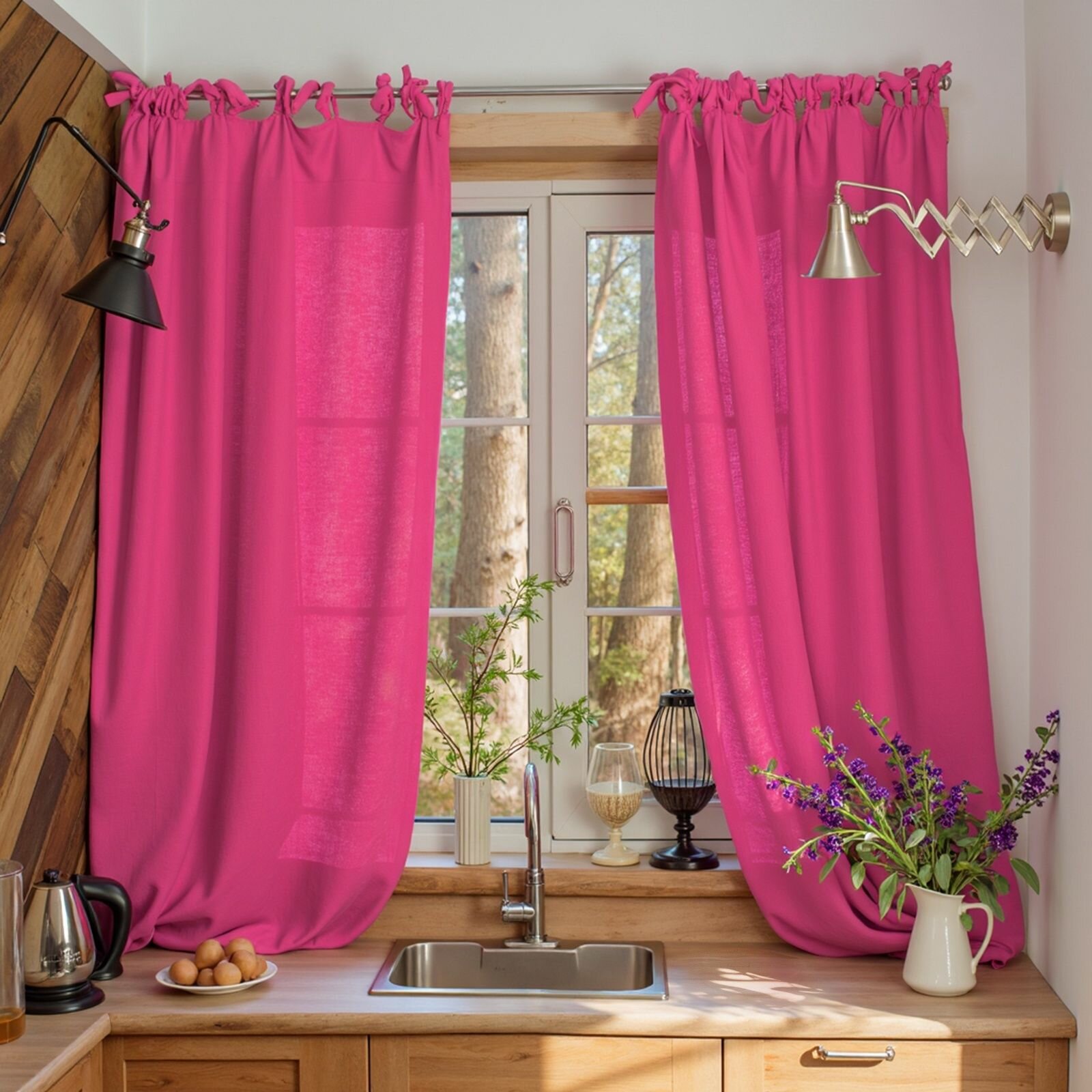 Комплект штор для кухни Этель Linen collection 145 180 см - 2 шт розовый 100% лён 170 г/м