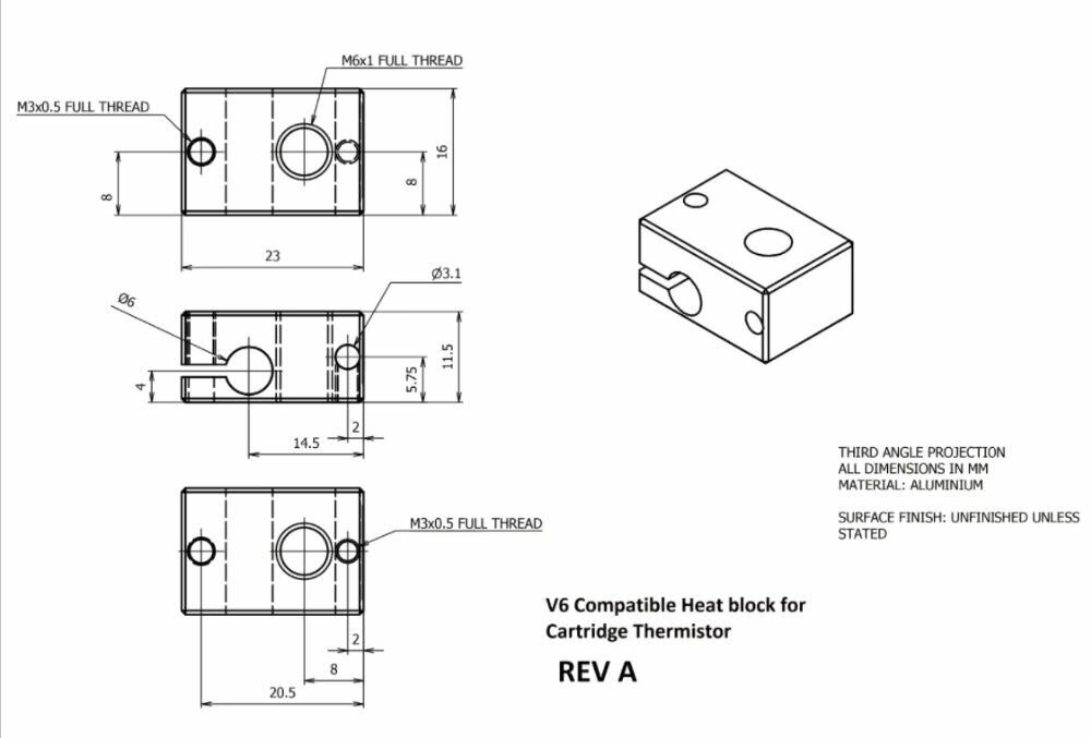 IdeaFormer E3D V6 нагревательный блок Brass — фото 1