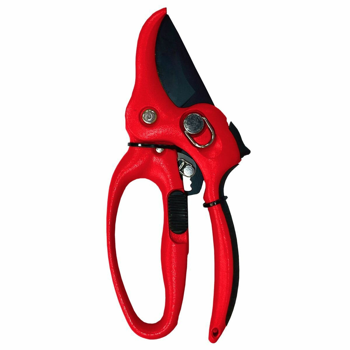 Секатор OKINAWA 2349, сталь SK5, храповый механизм, красный/чёрный