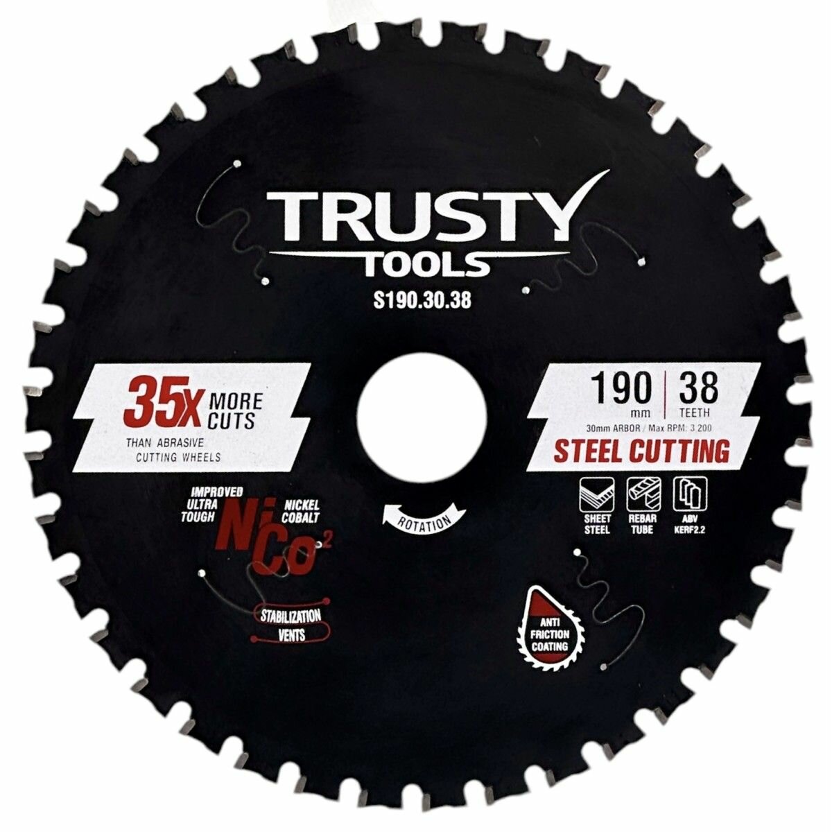Диск пильный по металлу 190х30 мм Z38 Trusty-Tools Steel Cutting для циркулярной пилы тефлоновое покрытие