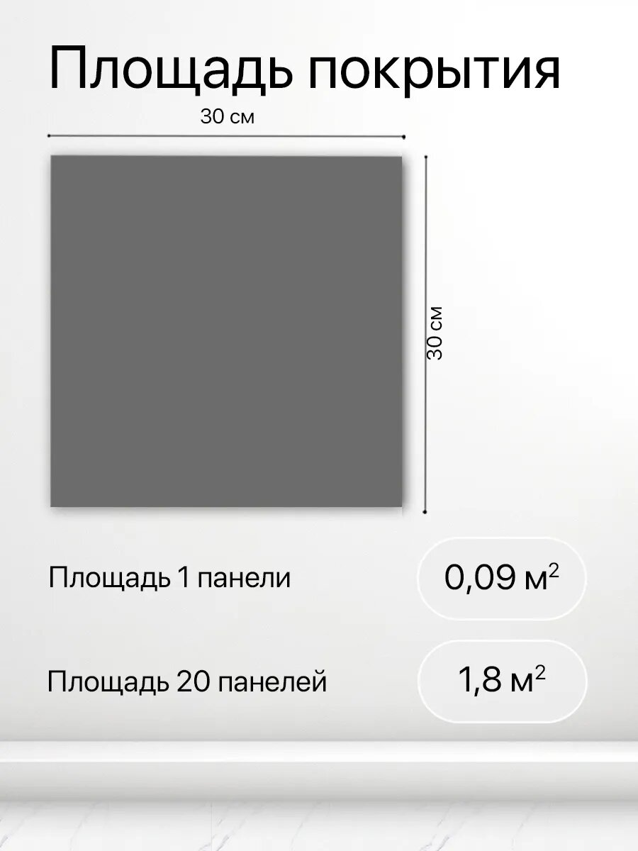 Стеновые панели самоклеящиеся Conflate темно-серые однотонные, матовые 30*30см, 20 штук — фото 1