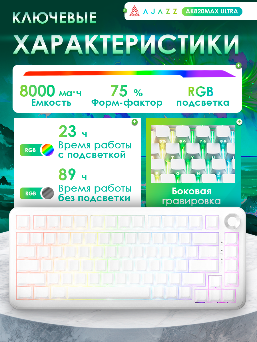 Магнитная игровая клавиатура AJAZZ AK820 MAX ULTRA Magnetic Grain Switch с подсветкой RGB — фото 1