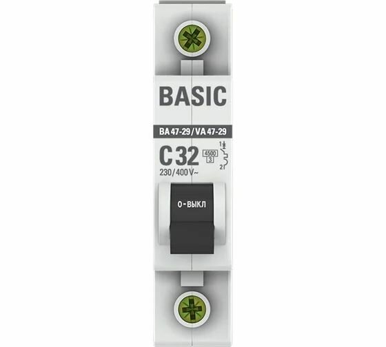 Автоматический выключатель EKF 1P 32А (C) 45кА ВА 47-29 Basic mcb4729-1-32C