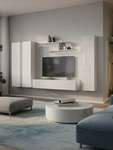 Изображение товара Стенка для гостиной POINT-К13W, модульная гостиная, тв тумба подвесная, Белый Глянец, 280х170х40 см. (ШхВхГ)