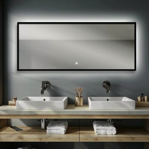 Изображение товара Зеркало настенное Alias Квартал 100х120 в черной алюминиевой раме с нейтральной LED-подсветкой