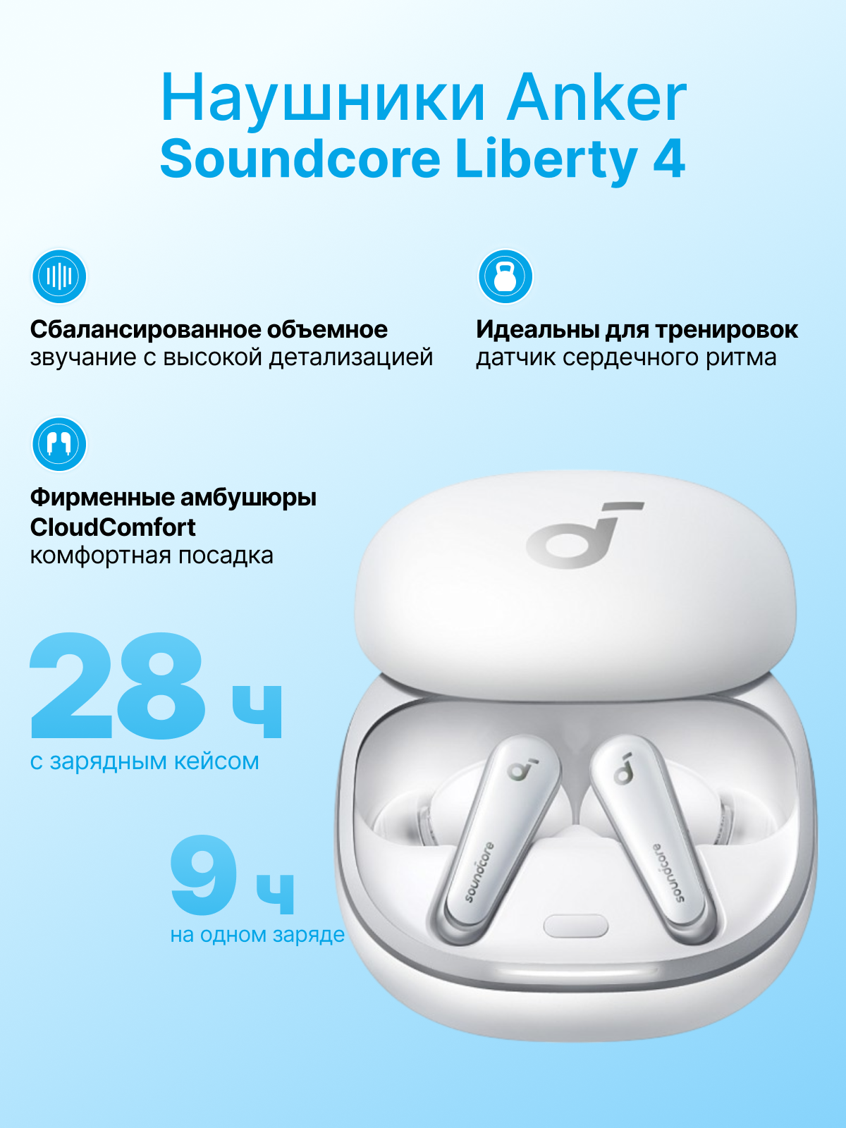 Беспроводные наушники Anker Soundcore Liberty 4, белые