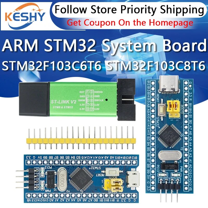 STM32F103C6T6 STM32F103C8T6 ARM STM32 Минимальный модуль платы разработки системы для Arduino, ST-LINK V2 — фото 1