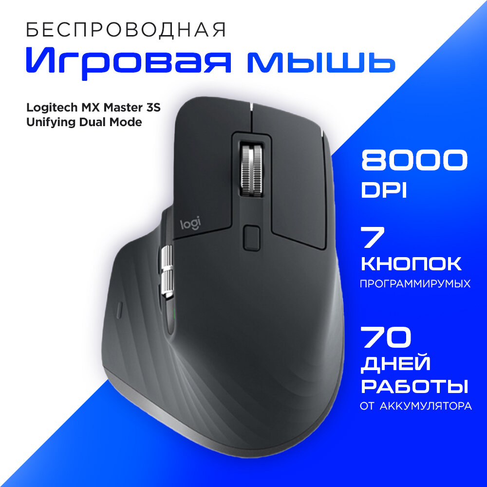 Беспроводная мышь для компьютера Logitech MX Master 3S черная