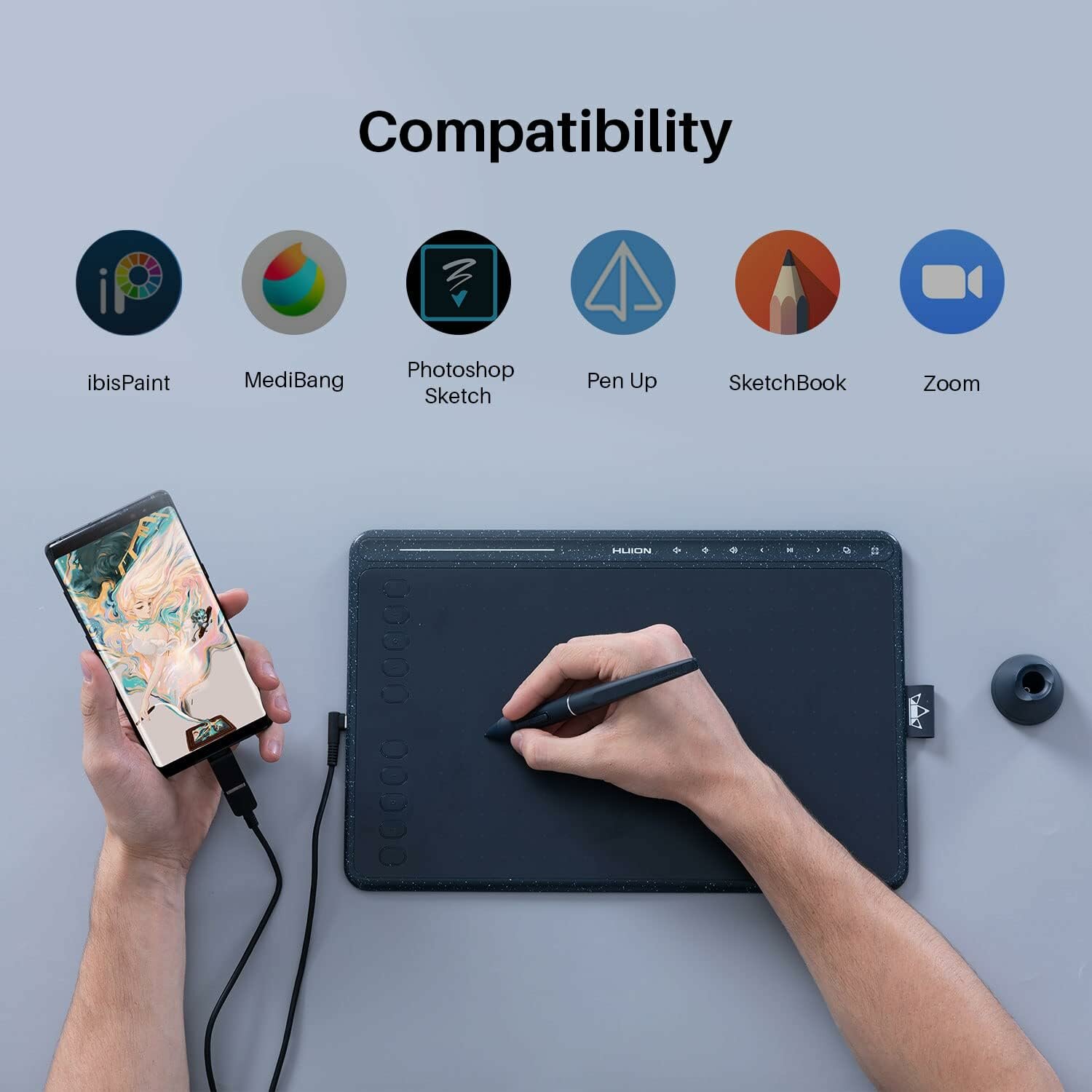 Графический планшет HUION HS611, A4, звездный синий, 5080 lpi, для художников — фото 1