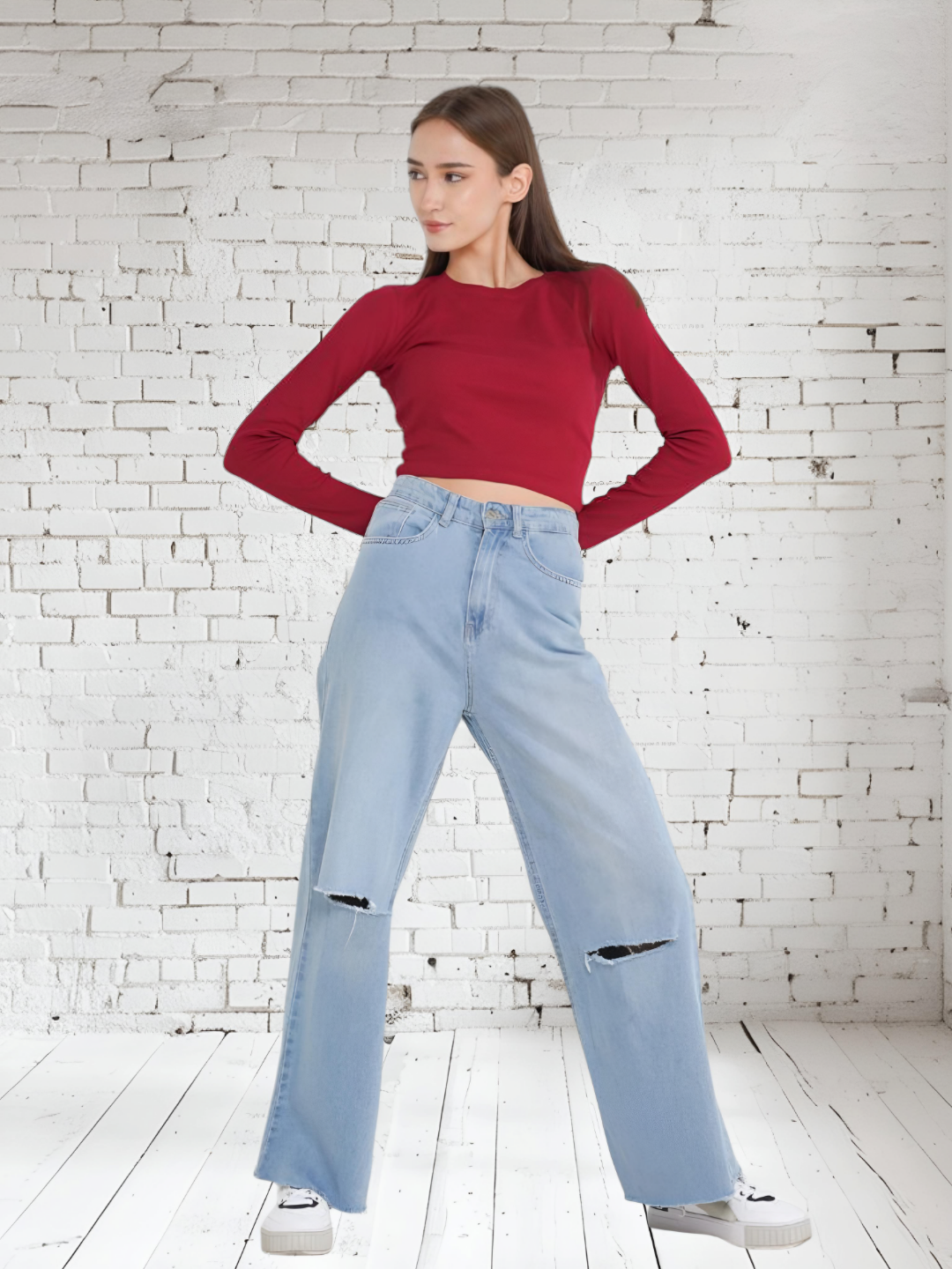 Кроп-топ Женский кроп-топ, лонгслив с длинными рукавами, 1 шт., размер 44-46, бордовый — фото 1