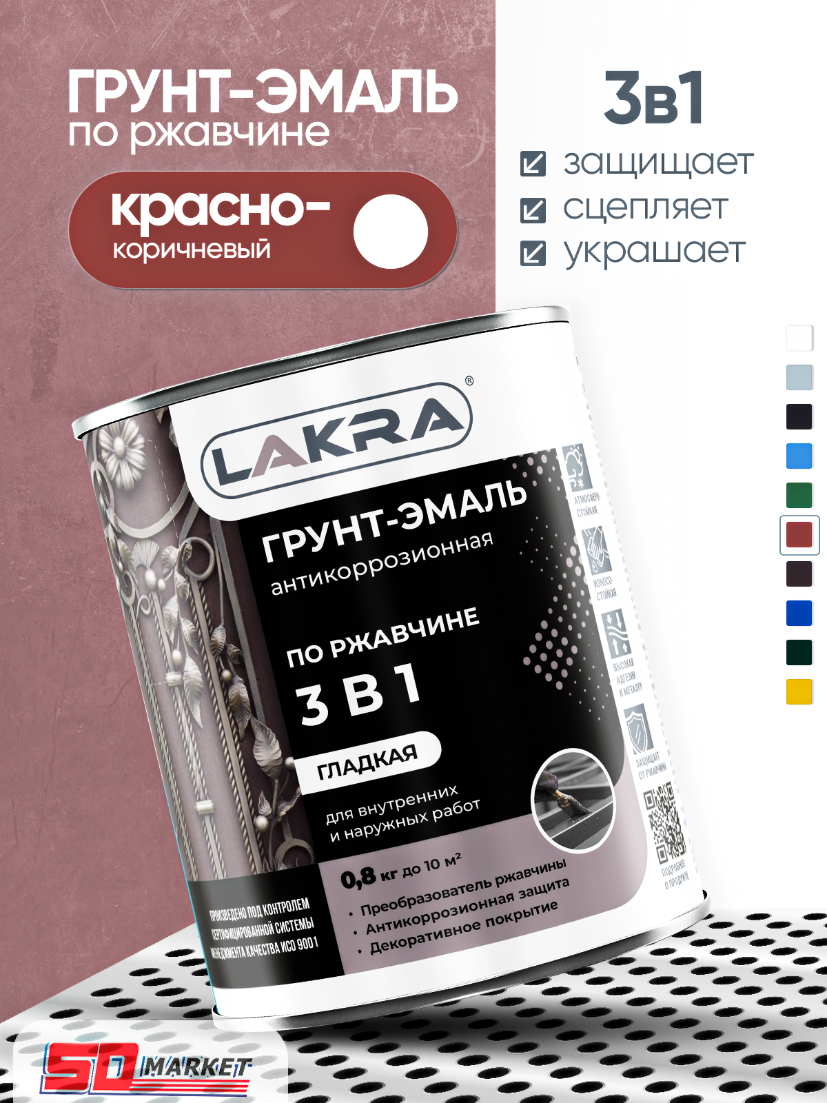 Грунт эмаль по ржавчине красно-коричневый 08 кг  Лакра