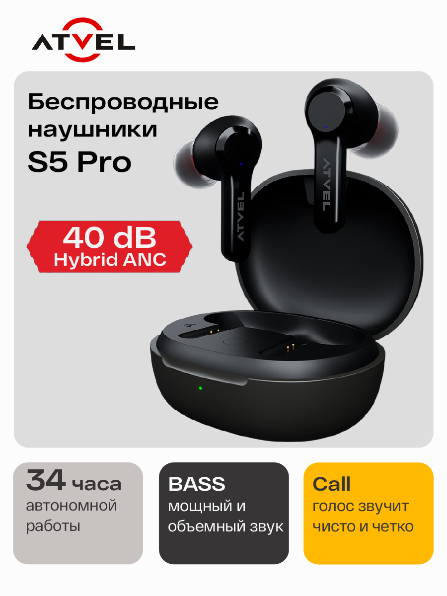 Наушники беспроводные ATVEL TWS Tune S5 Pro спортивные, с улучшенным шумоподавлением