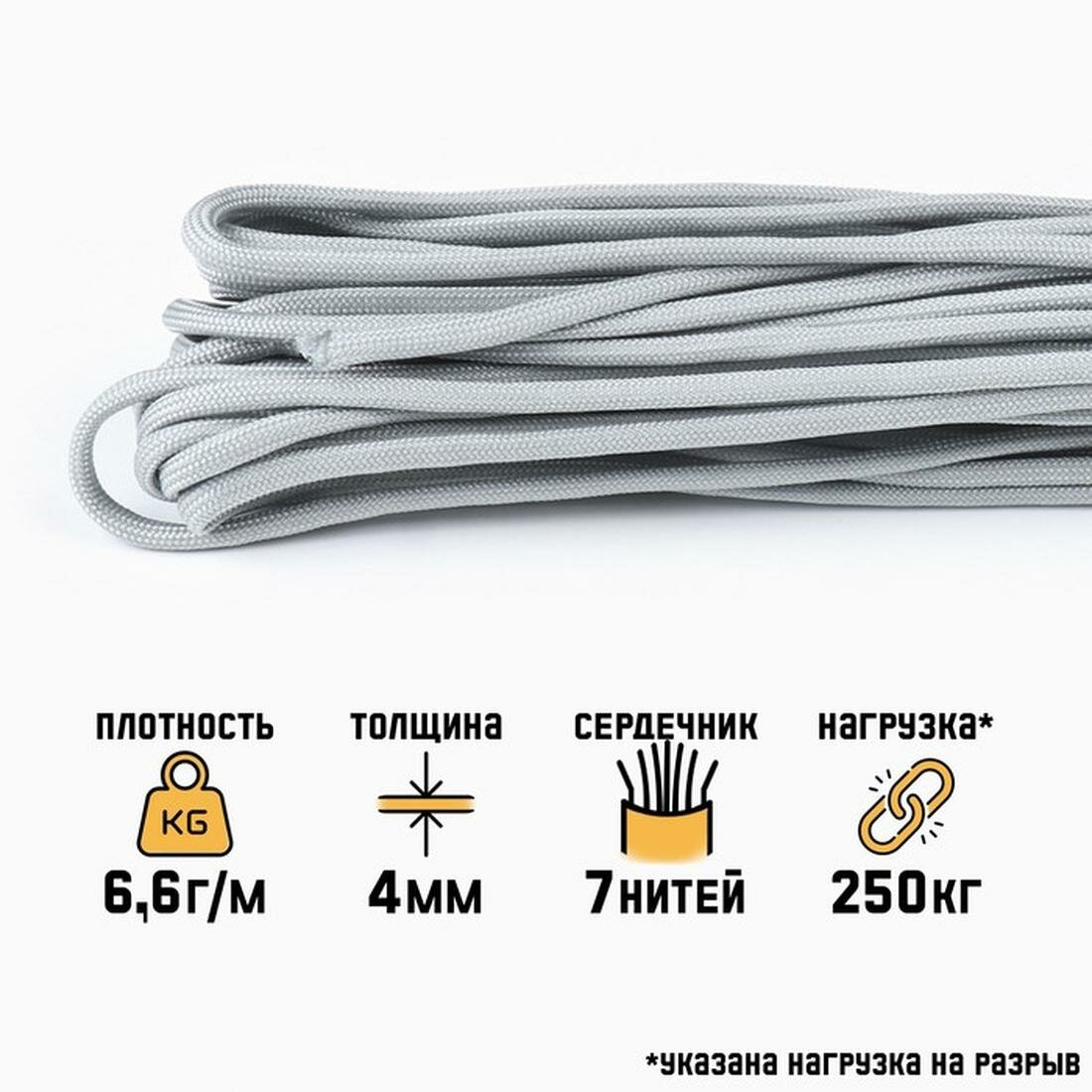 Паракорд Сима-ленд 550 диметр: 4 мм длина: 10 м цвет: серый