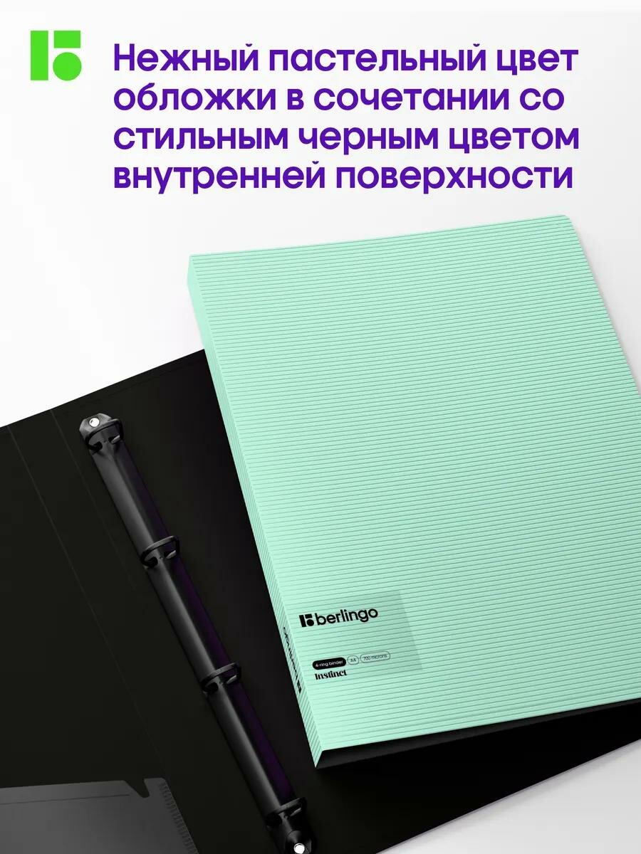 Папка для документов и файлов на 4 кольцах Berlingo "Instinct" А4, D-кольца, внутренний карман — фото 1