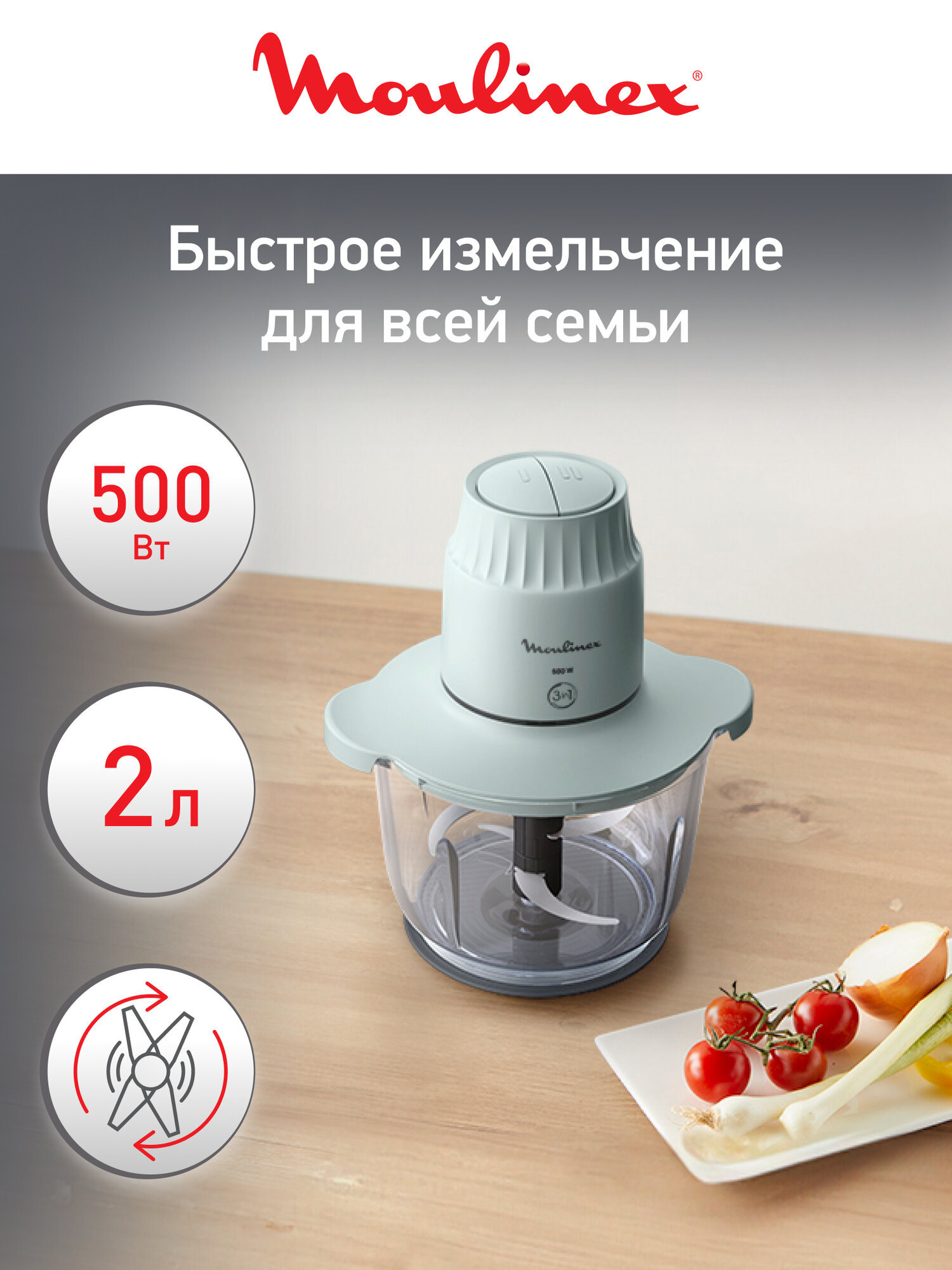 Измельчитель Moulinex Choppeo DJ603110, 2 скорости, 500 Вт