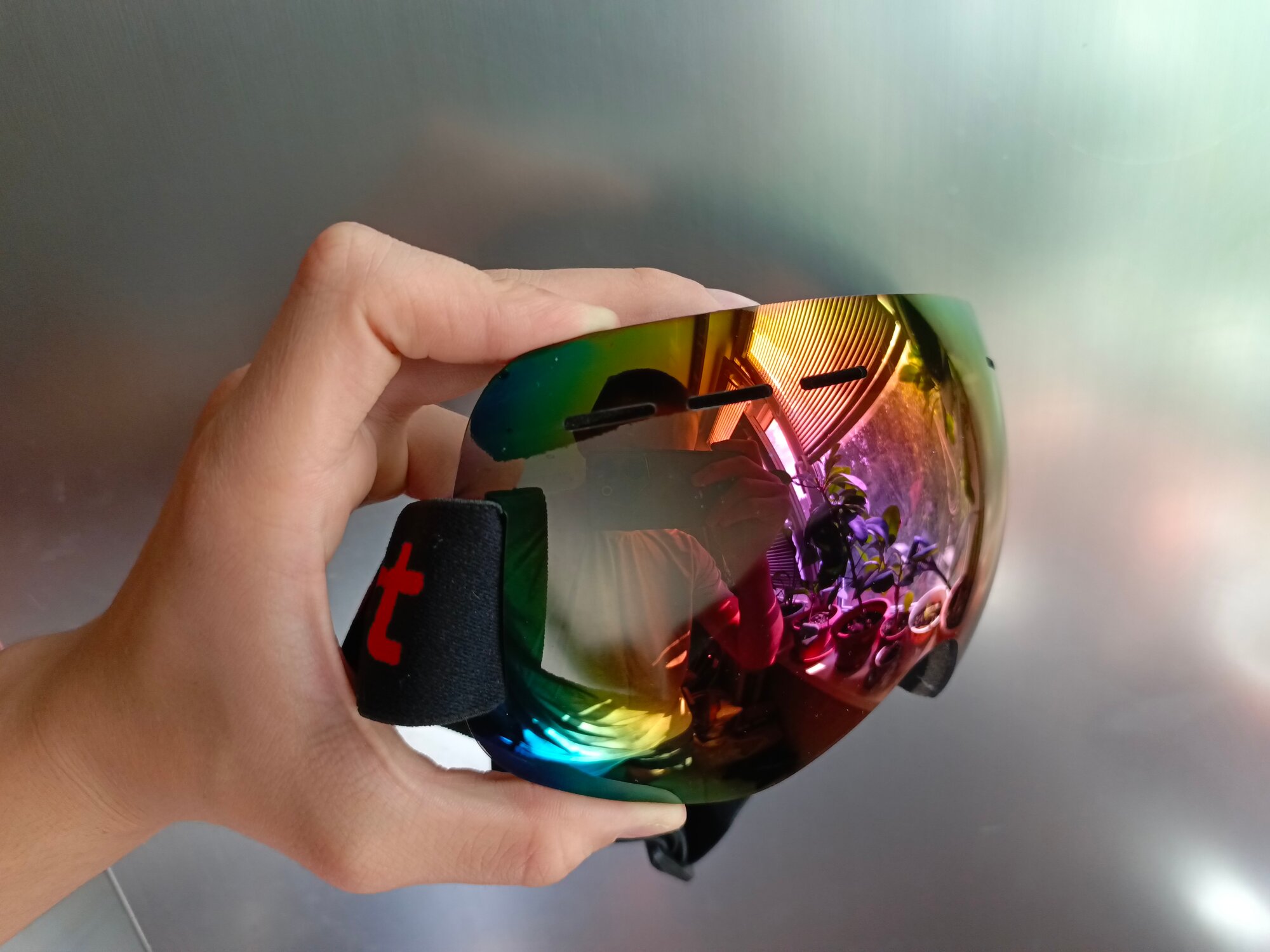 Очки-маска для зимних видов спорта с двойным противотуманным покрытием фиолетово-желтая линза