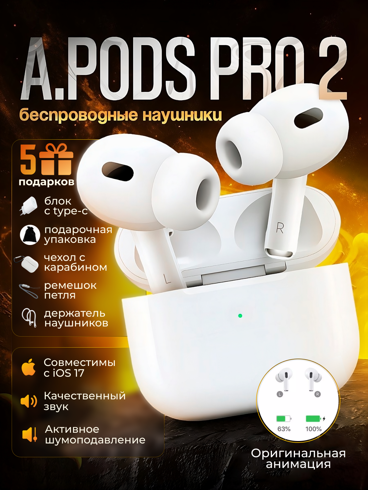Наушники Forever New A. Pod's Pro 2, с шумоподавлением, Bluetooth 5,0, белые
