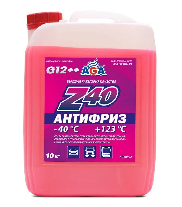 Антифриз aga z-40 g12++ готовый -40c красный 10 кг