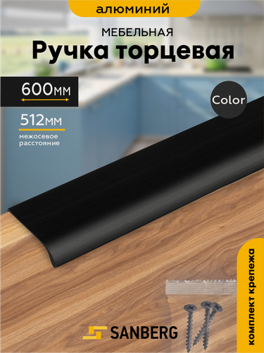 Изображение товара Ручка мебельная торцевая накладная черная`SANBERG` 5304, L=600 мм, м/о 512 мм