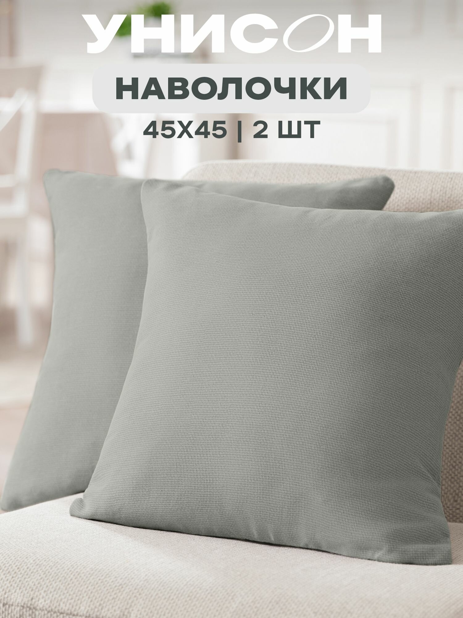 Наволочка декоративная 45х45 (2 шт) на молнии "Унисон" рис 30004-12 Basic светло-серый