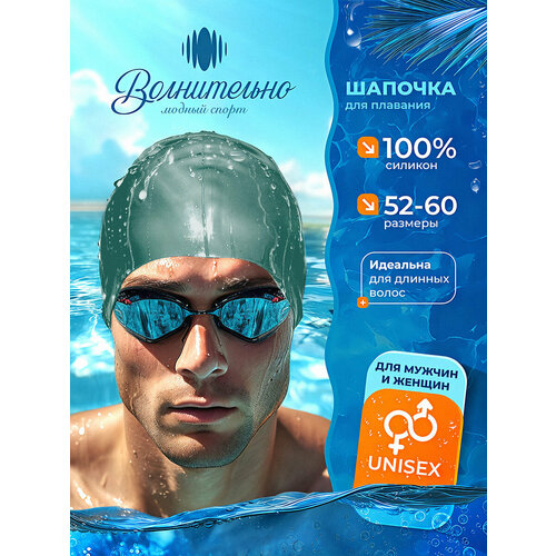 Шапочка для плавания Волнительно, цвет ментол (Riptide Blue), размер 52-60, арт. SC01/ментол