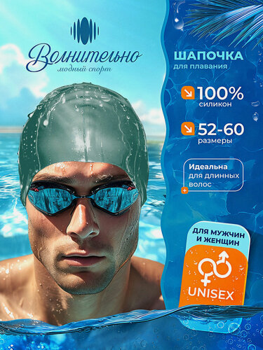 Изображение товара Шапочка для плавания Волнительно, цвет ментол (Riptide Blue), размер 52-60, арт. SC01/ментол