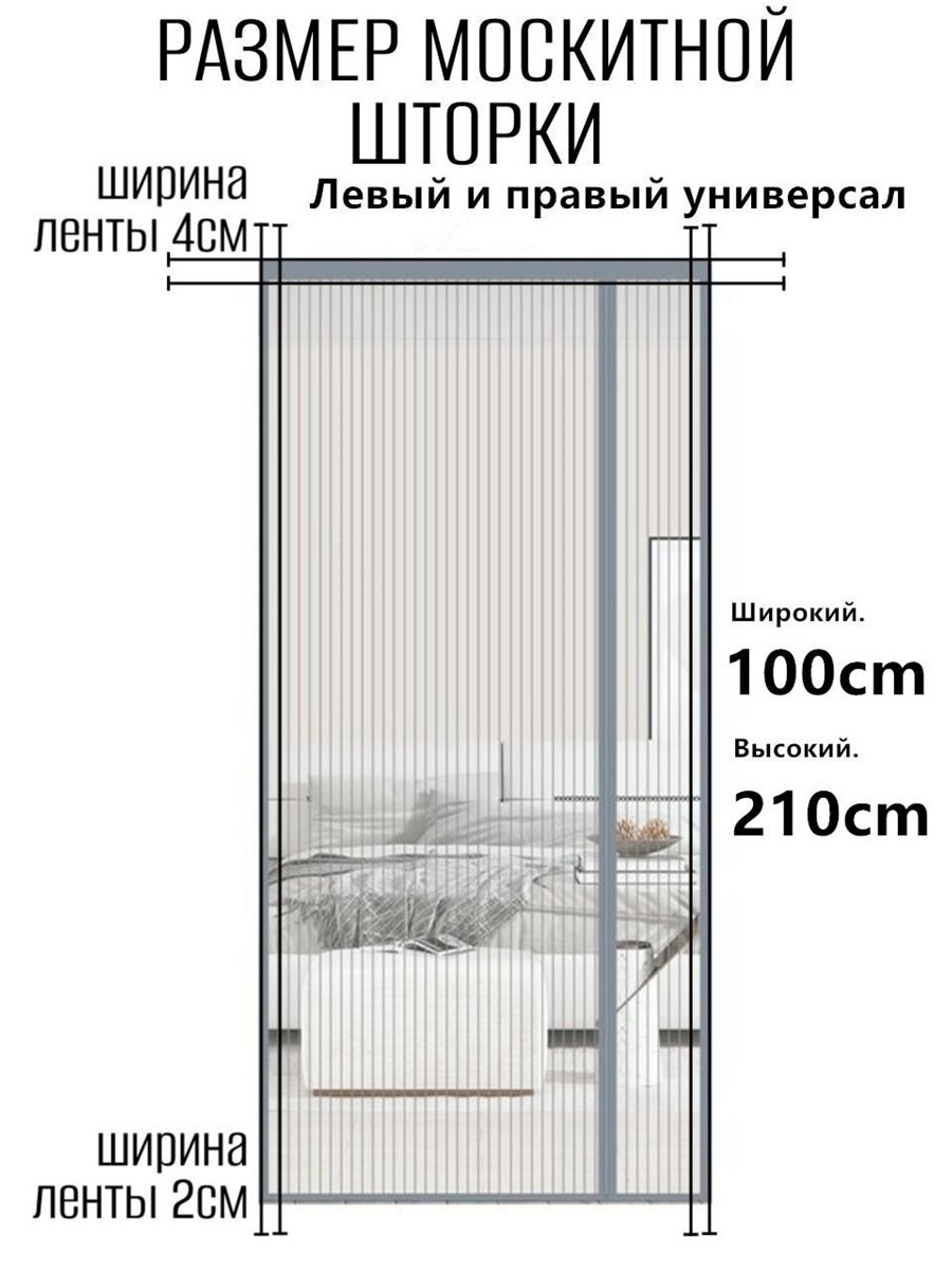 Универсальная левая и правая москитная сетка на дверь раздвижная штора от насекомых и комаров серая