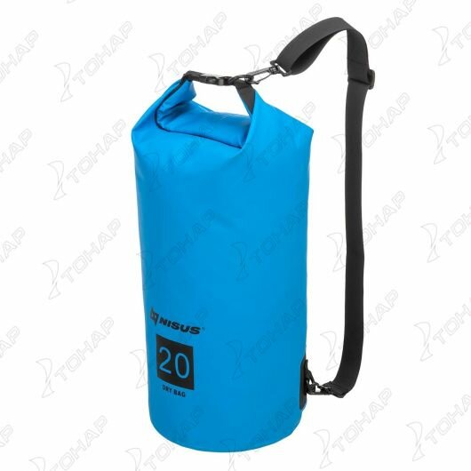Гермомешок 20л туристический ПВХ с лямкой для похода и рыбалки Nisus N-8701-20, голубой / водонепроницаемый мешок — фото 1