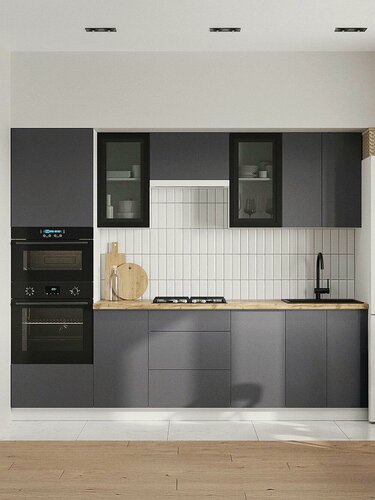 Изображение товара Кухонный гарнитур Тандем 2.6 м, мебель для дома и кухни, Белый / Черный матовый / Графит