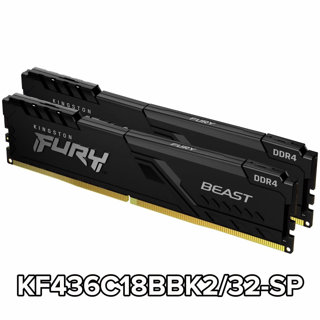 Модуль памяти DIMM 32Gb 2х16Gb DDR4 PC-28800 3600MHz Kingston Fury Beast Black (KF436C18BBK2/32-SP) — фото 1